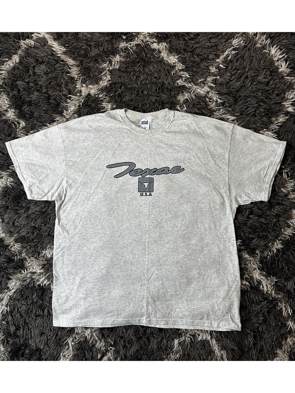 Vintage Texas USA Graphic T Shirt 2XL Anvil Gray Longhorn Short Sleeve Tee